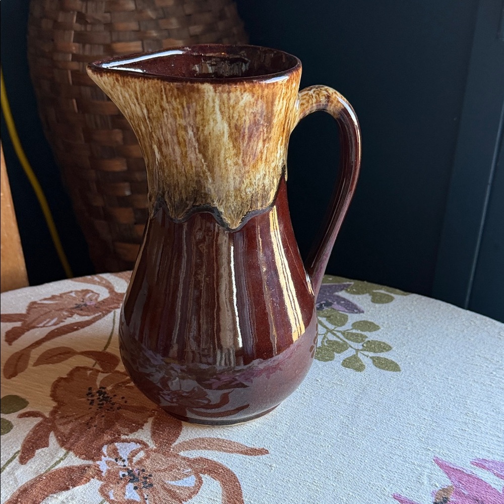 Vintage Two-Tone 70’s Ceramic Pitcher - Brown and Cream